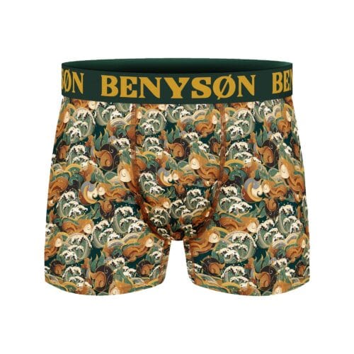 Bambuviskose boxershorts med vågmotiv och Benyson-tryck, bekvämt och hållbart material.