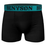 Men's black bamboo boxer shorts with soft elastic waistband for comfort and breathability.