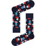 Christmas socks with gift box and car patterns, perfect for holiday presents and winter wear.