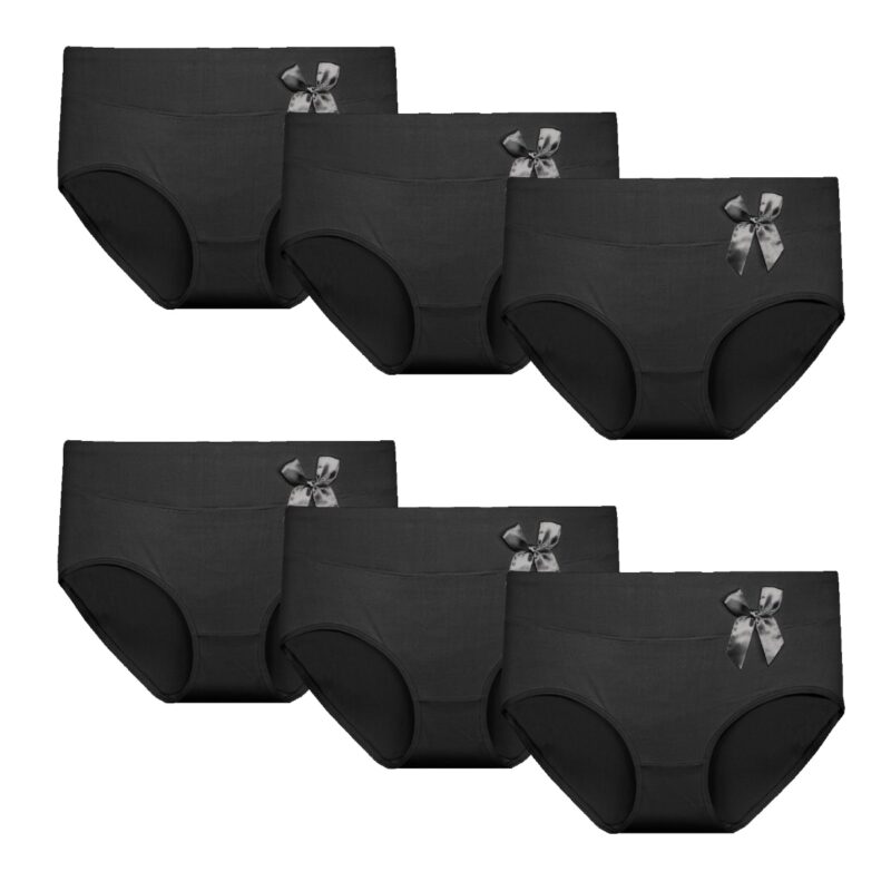 Cotton Briefs 3-Pack Pack of 3 black cotton briefs with satin bow detail, comfortable and breathable underwear.